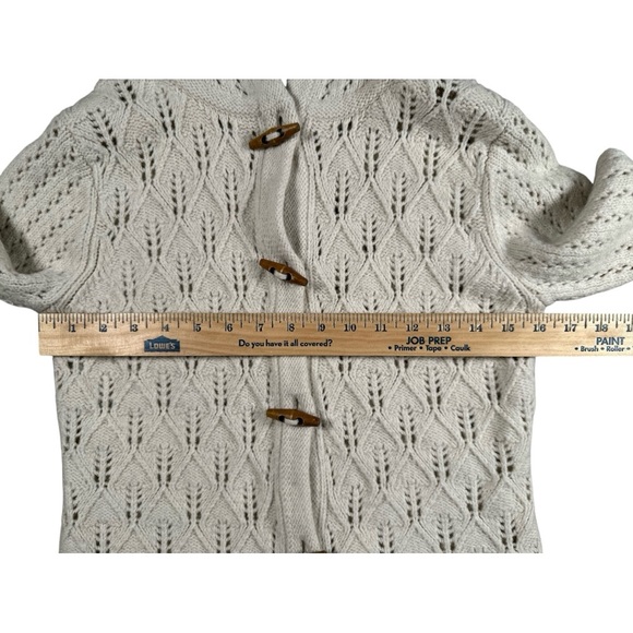 Eddie Bauer Wool Blend Cardigan Sweater Wood Toggle Buttons Cream Large Hood - Picture 4 of 9